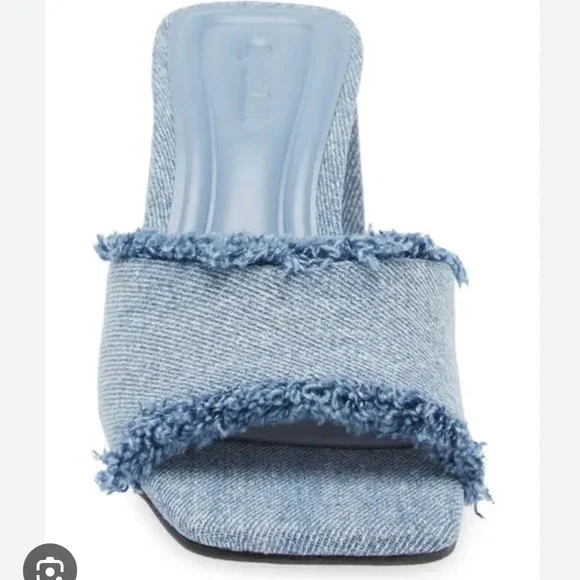 Denim Blue Frayed Slide Sandal - Women - Picture 2 of 6